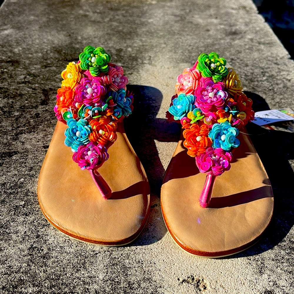 Spinach Mafia Girls’ Beaded Sandals Flip-Flops